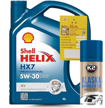 ZESTAW OLEJ SHELL HELIX  HX7 PROFESSIONAL AV 5W30 4L + K2 ALASKA 150ML